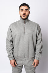 HEAVY OVERSIZE HALF ZIP HOODIE HEATHER GREY