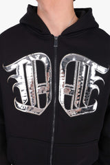 SHINY APPLICATION ZIP HOODIE WASHED BLACK