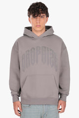 LAYERED RHINESTONE PRINT HOODIE GREY