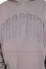 LAYERED RHINESTONE PRINT HOODIE GREY