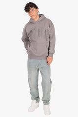 LAYERED RHINESTONE PRINT HOODIE GREY