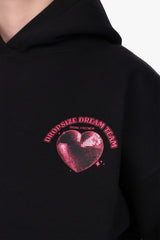 WOMENS HEART EMBO HOODIE BLACK