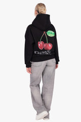 WOMENS CHERRY RHINESTONE HOODIE BLACK