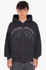 LAYERED RHINESTONE PRINT ZIP HOODIE BLACK