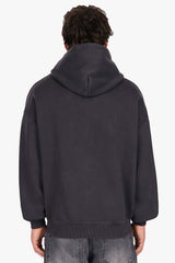 LAYERED RHINESTONE PRINT ZIP HOODIE BLACK