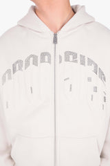 LAYERED RHINESTONE PRINT ZIP HOODIE CLEAR GREY