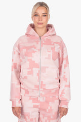 WOMENS PINK CAMO ZIP HOODIE ACID WASH