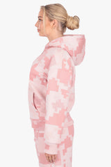 WOMENS PINK CAMO ZIP HOODIE ACID WASH