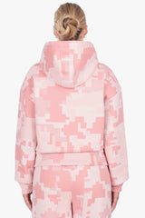 WOMENS PINK CAMO ZIP HOODIE ACID WASH