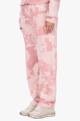 WOMENS PINK CAMO OPEN LEG JOGGER ACID WASH