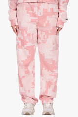 WOMENS PINK CAMO OPEN LEG JOGGER ACID WASH