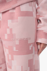 WOMENS PINK CAMO OPEN LEG JOGGER ACID WASH