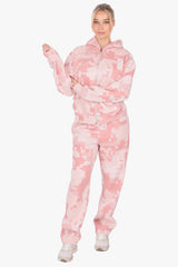 WOMENS PINK CAMO OPEN LEG JOGGER ACID WASH