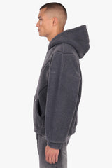 WAVY TEDDY ZIP HOODIE STEEL GREY
