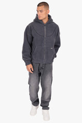 WAVY TEDDY ZIP HOODIE STEEL GREY