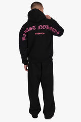HEAVY OVERSIZE ORNAMENT HOODIE BLACK PINK