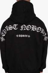 HEAVY OVERSIZE ORNAMENT HOODIE BLACK WHITE