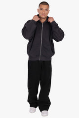 HEAVY OVERSIZE LOGO ZIP HOODIE ACID BLACK