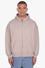 HEAVY OVERSIZE LOGO ZIP HOODIE BEIGE