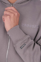 HEAVY OVERSIZE LOGO ZIP HOODIE DARK GREY