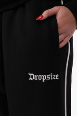 CONTRAST EMBROIDERY WOMEN OPEN LEG JOGGER BLACK