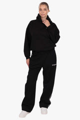 CONTRAST EMBROIDERY WOMEN OPEN LEG JOGGER BLACK