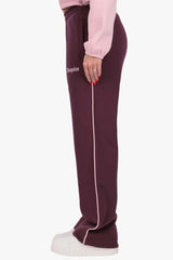 CONTRAST EMBROIDERY WOMEN OPEN LEG JOGGER PURPLE