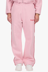 CONTRAST EMBROIDERY WOMEN OPEN LEG JOGGER PINK