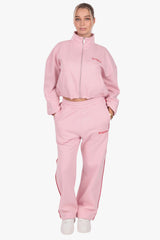 CONTRAST EMBROIDERY WOMEN OPEN LEG JOGGER PINK