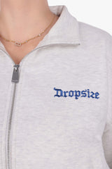 CONTRAST EMBROIDERY WOMEN ZIPPER GREY MELANGE