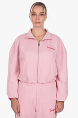 CONTRAST EMBROIDERY WOMEN ZIPPER PINK