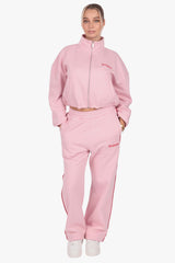 CONTRAST EMBROIDERY WOMEN ZIPPER PINK