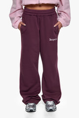 CONTRAST EMBROIDERY WOMEN OPEN LEG JOGGER PURPLE