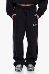 CONTRAST EMBROIDERY WOMEN OPEN LEG JOGGER BLACK