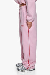 CONTRAST EMBROIDERY WOMEN OPEN LEG JOGGER PINK