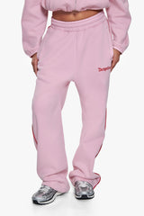 CONTRAST EMBROIDERY WOMEN OPEN LEG JOGGER PINK