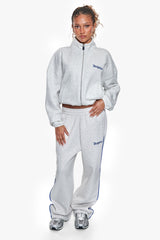 CONTRAST EMBROIDERY WOMEN OPEN LEG JOGGER GREY MELANGE