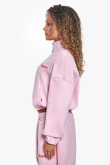 CONTRAST EMBROIDERY WOMEN ZIPPER PINK