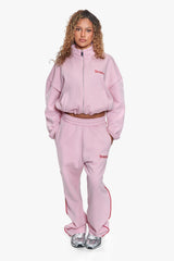 CONTRAST EMBROIDERY WOMEN ZIPPER PINK