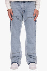 FLARE FIT CARPENTER DETAIL JEANS LIGHT BLUE