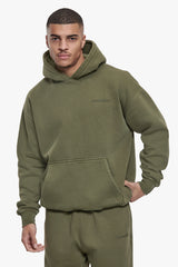 HEAVY OVERSIZE HD LOGO HOODIE ACID WASHED OLIVE