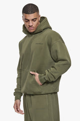 HEAVY OVERSIZE HD LOGO HOODIE ACID WASHED OLIVE