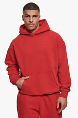 HEAVY OVERSIZE HD LOGO HOODIE ACID WASHED RED