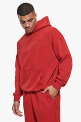 HEAVY OVERSIZE HD LOGO HOODIE ACID WASHED RED
