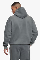 HEAVY OVERSIZE HD LOGO HOODIE ACID WASHED LIGHT GREY