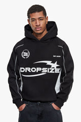 HEAVY OVERSIZE SPORTY LOGO HOODIE BLACK