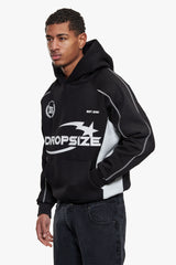 HEAVY OVERSIZE SPORTY LOGO HOODIE BLACK