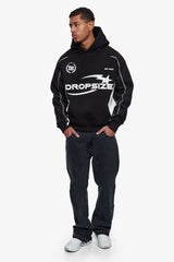 HEAVY OVERSIZE SPORTY LOGO HOODIE BLACK