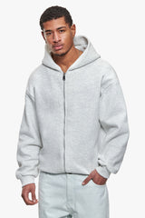 ESSENTIAL BOXY ZIP-HOODIE GREY MELANGE