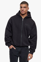 ESSENTIAL BOXY ZIP-HOODIE WASHED ANTRACITE